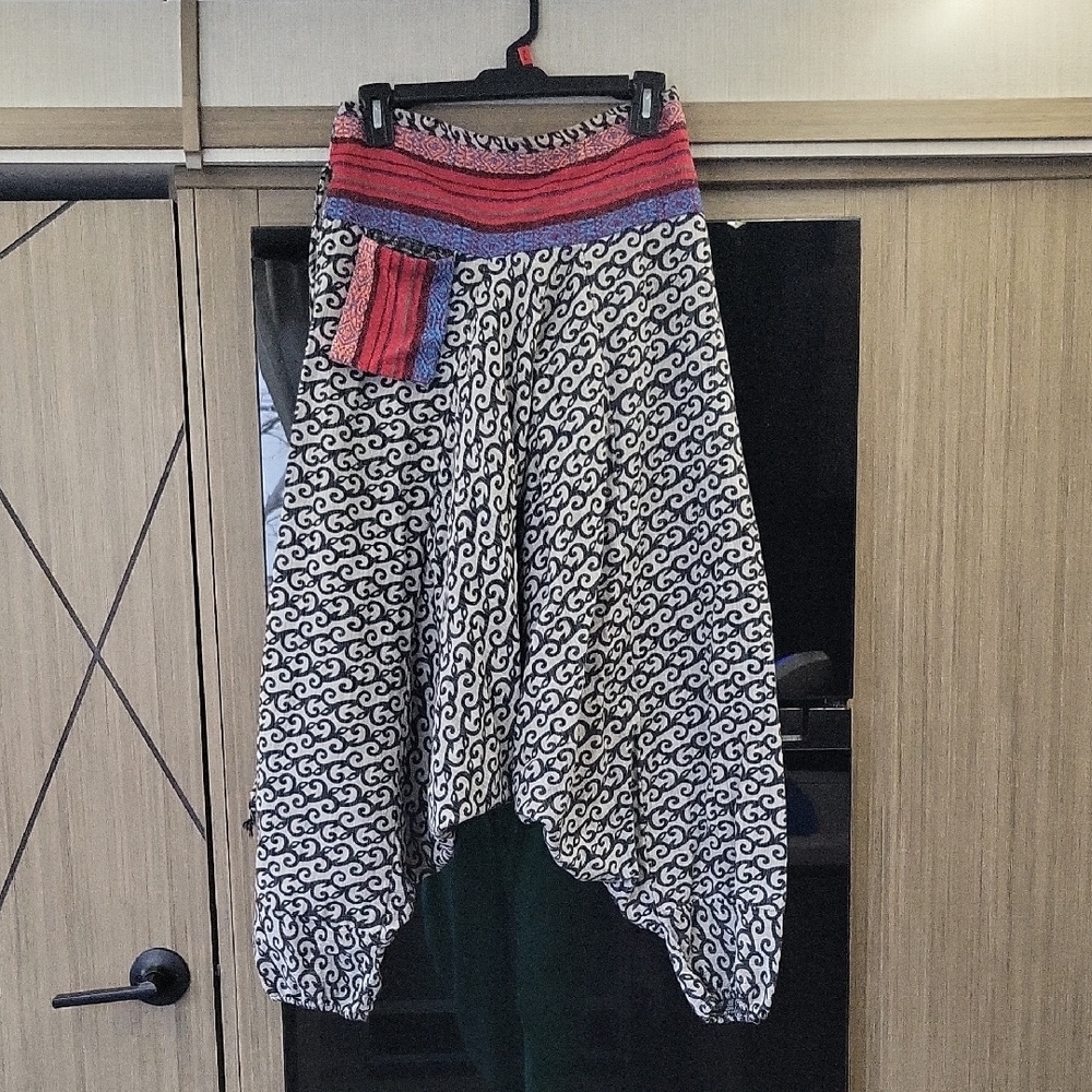 Boho Harem Track Pants with Contrasting Waistband - Multi
